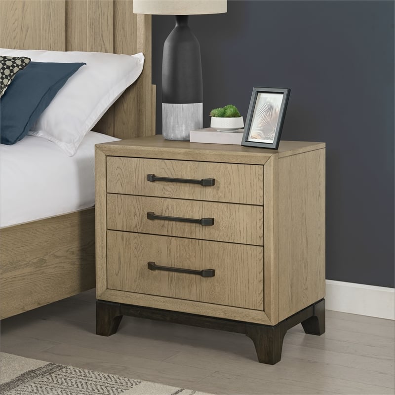 Brown Mid-Century Oak Nightstand