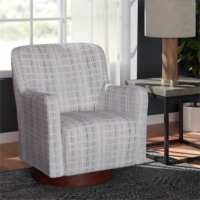 Blue Swivel Chair with Walnut Wood Base