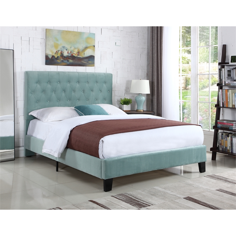 Blue Velvet Tufted Cal King Upholstered Bed