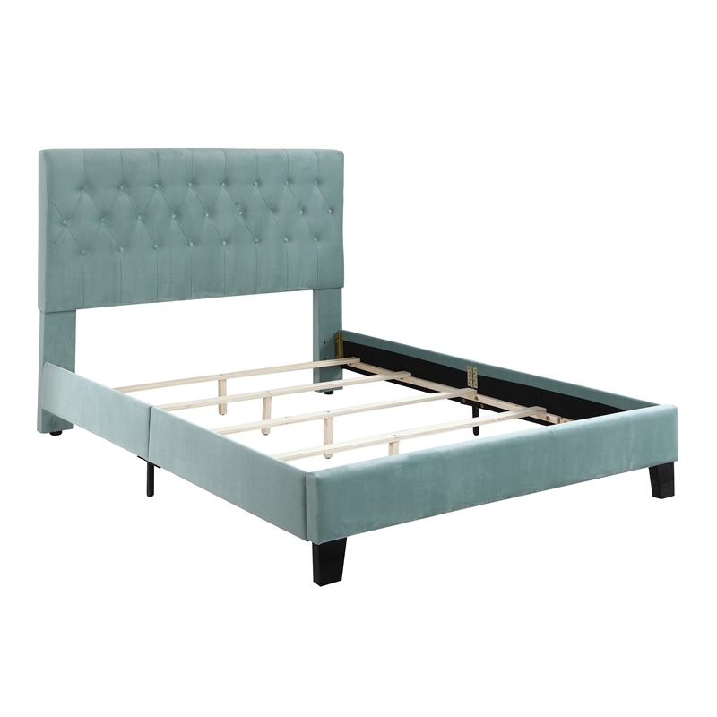 Blue Velvet Tufted Cal King Upholstered Bed