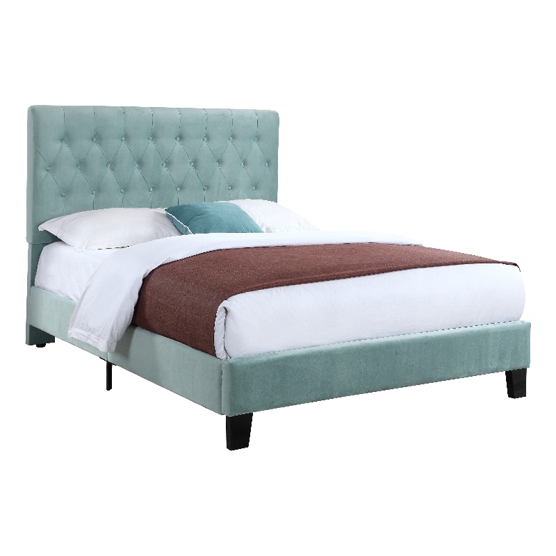 Blue Velvet Tufted Cal King Upholstered Bed