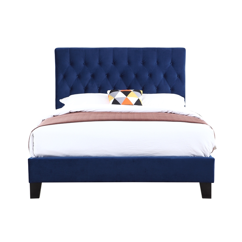 Blue Button Tufted Velvet Cal King Upholstered Bed