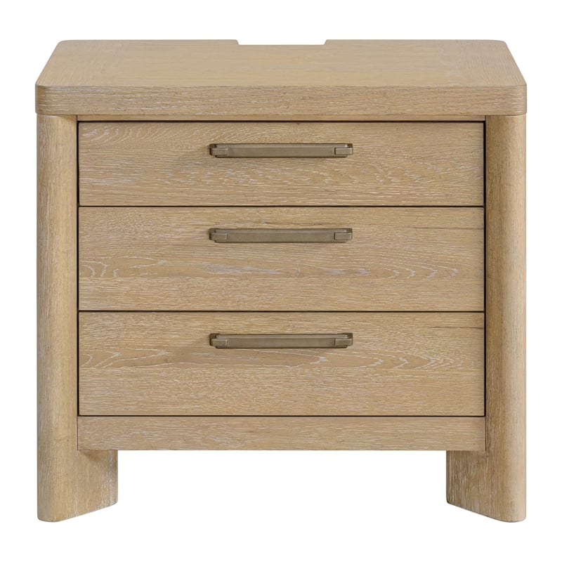 Beige Farmhouse 3-Drawer Nightstand with USB Charging