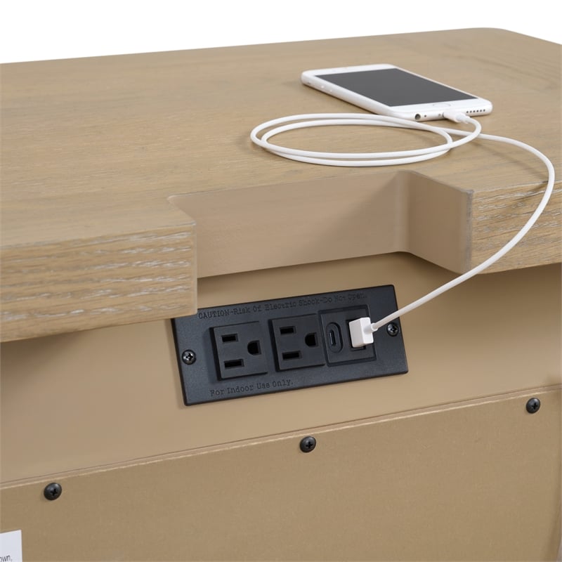 Beige Farmhouse 3-Drawer Nightstand with USB Charging