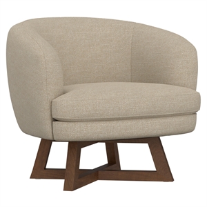 Beige 33&quot WIde Swivel Chair with Wood Base