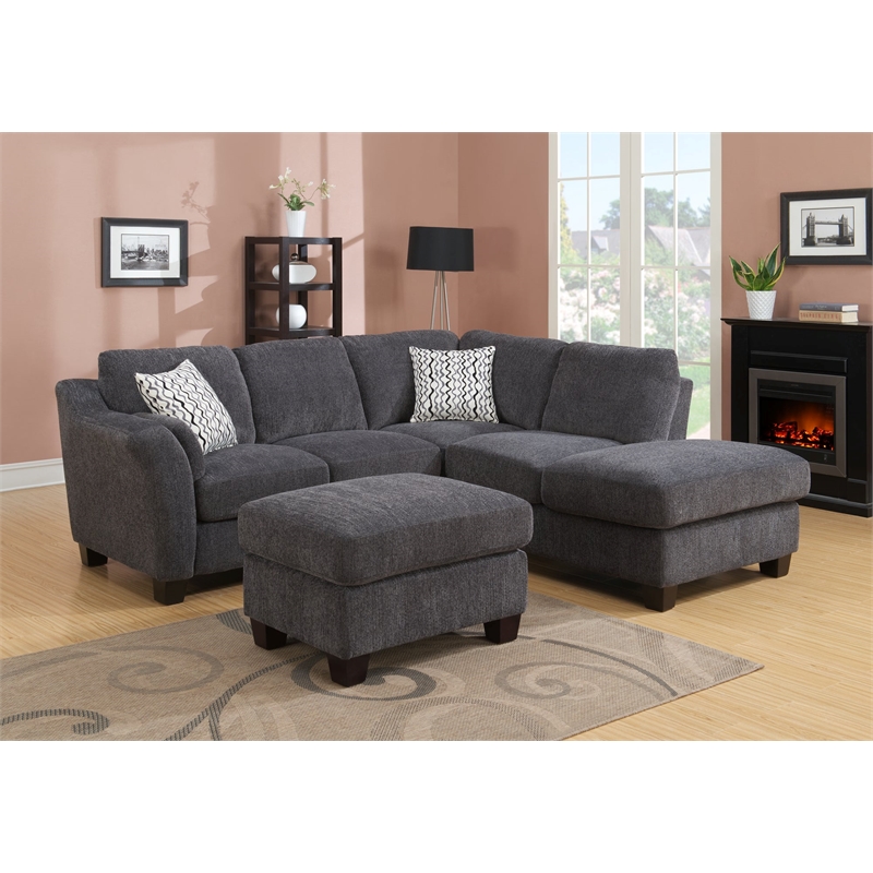 Gray Chenille Transitional Ottoman