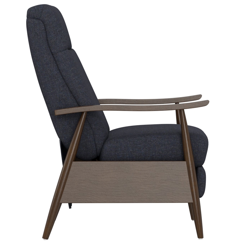 Blue Pushback Recliner with Wood Base