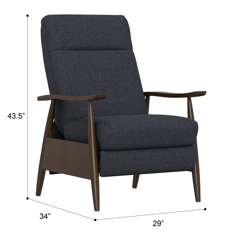 Blue Pushback Recliner with Wood Base