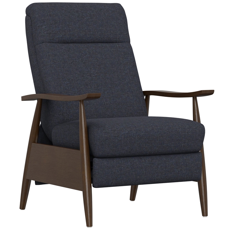 Blue Pushback Recliner with Wood Base