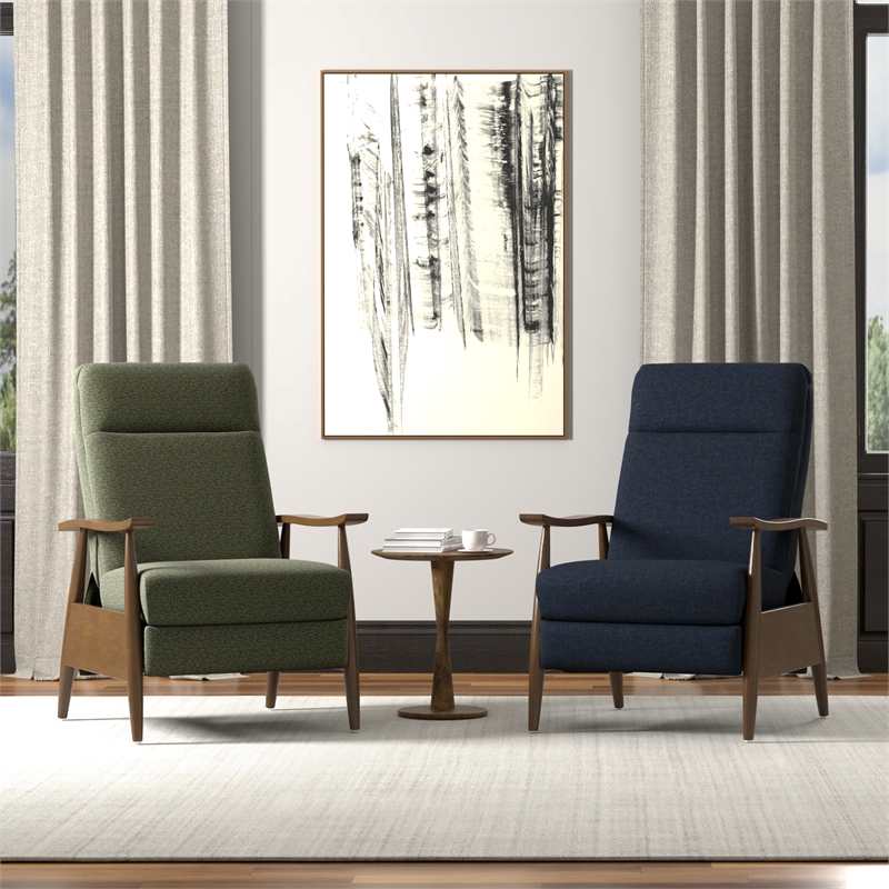 Green Pushback Recliner with Wood Arms