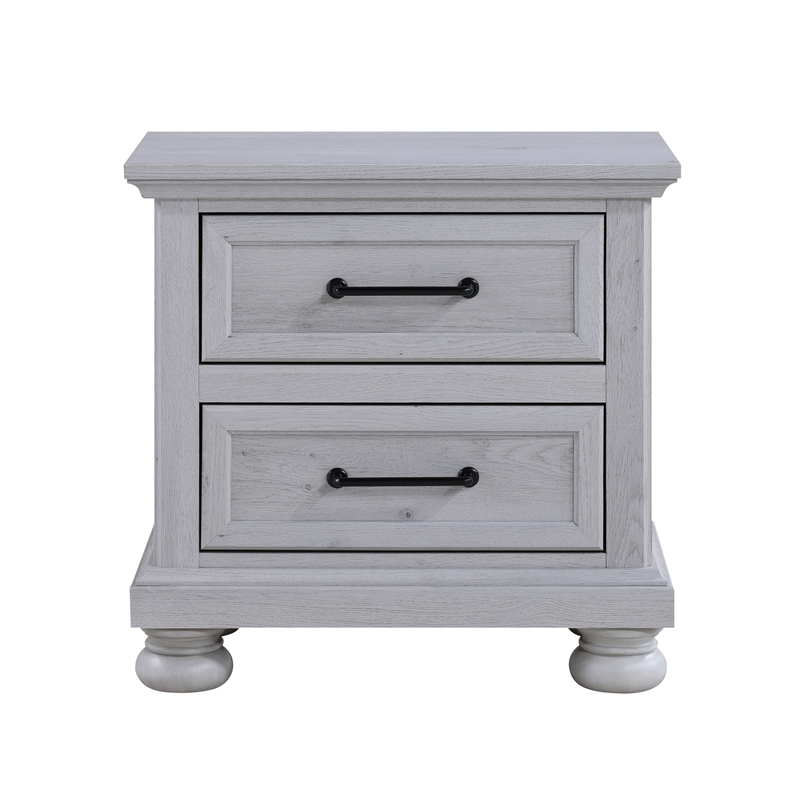 Gray Farmhouse 2-Drawer Nightstand with USB Charging