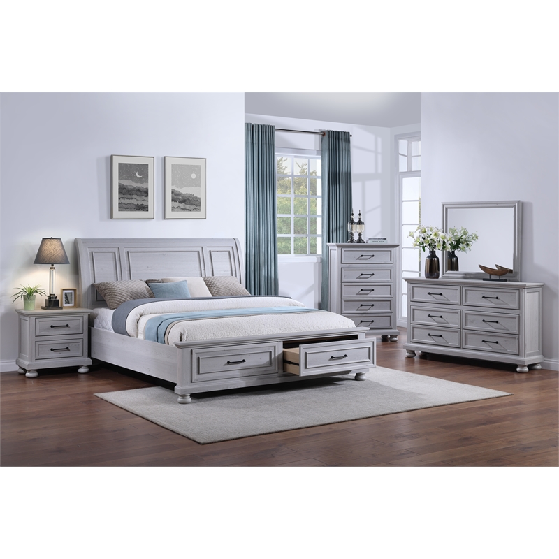 Gray Farmhouse 2-Drawer Nightstand with USB Charging