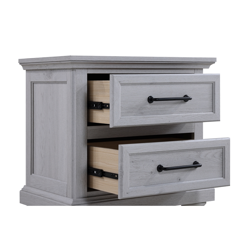 Gray Farmhouse 2-Drawer Nightstand with USB Charging