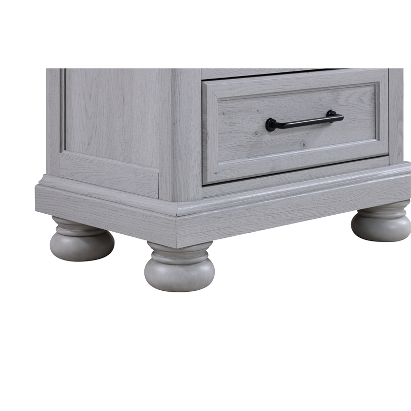 Gray Farmhouse 2-Drawer Nightstand with USB Charging
