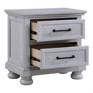 Gray Farmhouse 2-Drawer Nightstand with USB Charging