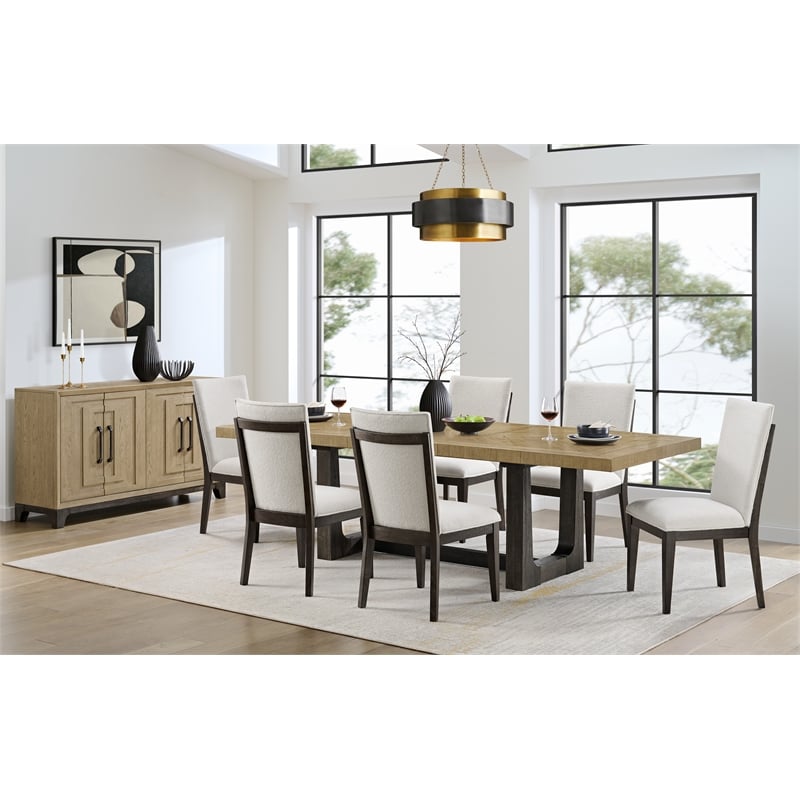 Brown Mid-Century Oak Trestle Dining Table