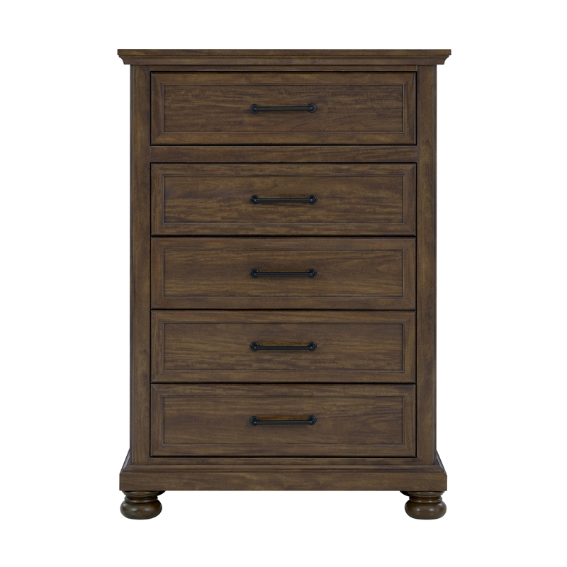 Wallace & Bay Brown Distressed Finish 5-Drawer Chest with Metal Hardware