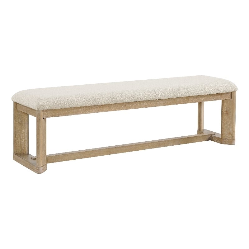 Brown Boucle Upholstered Dining Bench