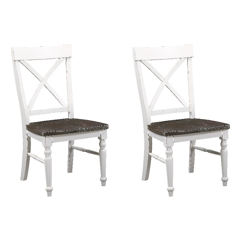 Brown and White Country Dining Chairs (Set of 2)