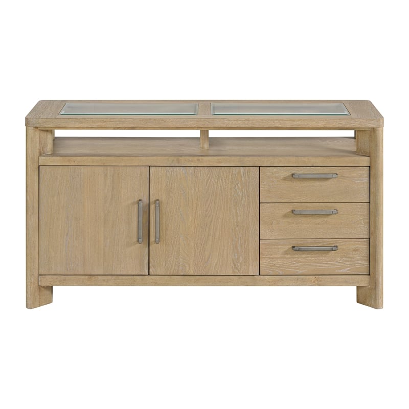 64 Inch Wide 3-Drawer Side Server with Stemware and Bottle Storage