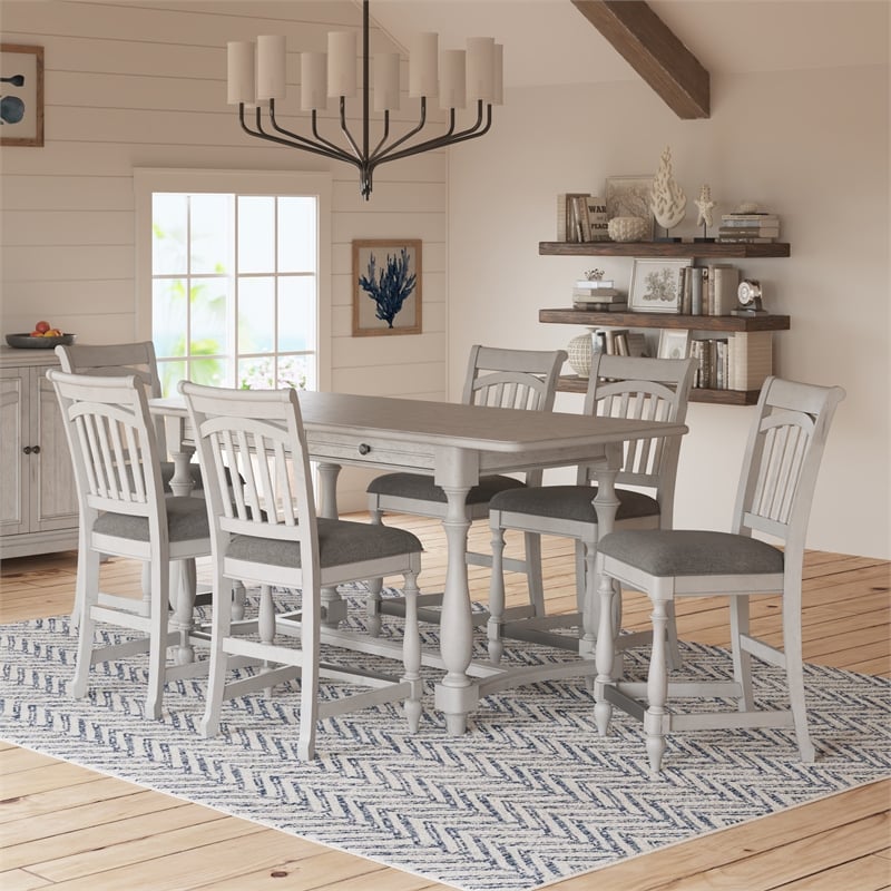 Gray Coastal Gathering Height Dining Table with Drawers