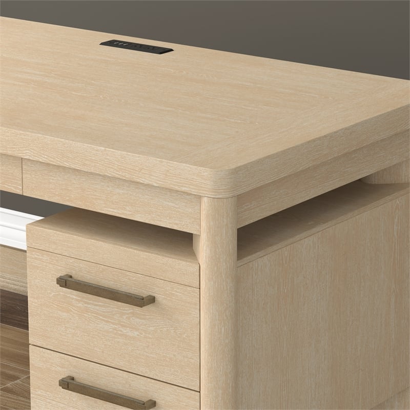 Beige Contemporary Desk with USB Charging and AC Plug-Ins