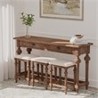 Brown Rustic Console Table with 3 Stools and Storage Drawers