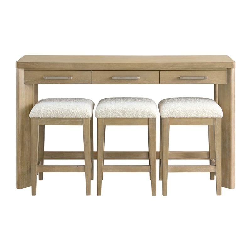Beige Contemporary Console Table with 3 Stools