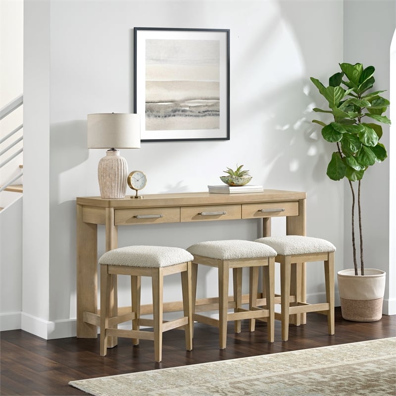 Beige Contemporary Console Table with 3 Stools