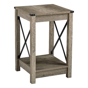Beige End Table with Black Metal Accents