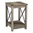 Beige End Table with Black Metal Accents