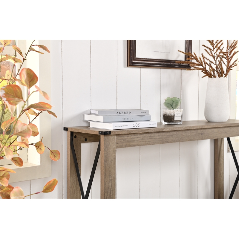 Beige Wood and Metal Sofa Table
