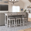 Gray Coastal Sofa Table With Three Upholstered Stools