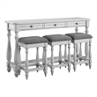 Gray Coastal Sofa Table With Three Upholstered Stools