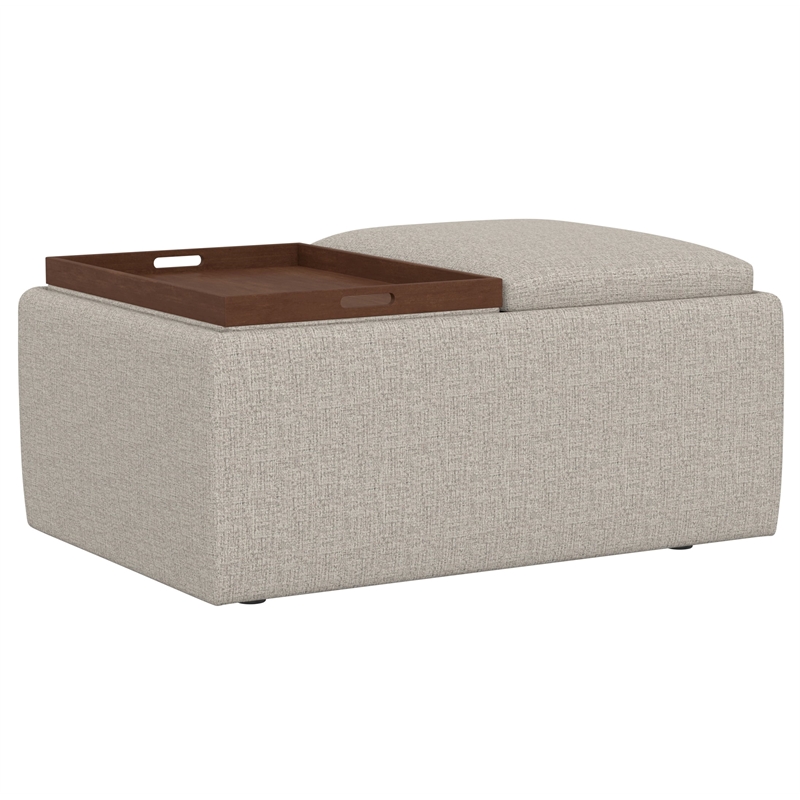 Beige Reversible Tray Top Storage Ottoman