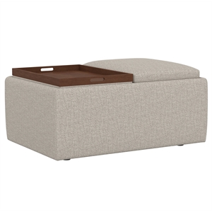 Beige Reversible Tray Top Storage Ottoman