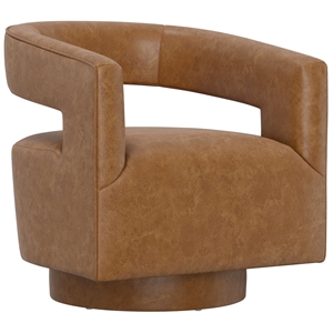 Brown Faux Leather Swivel Accent Chair