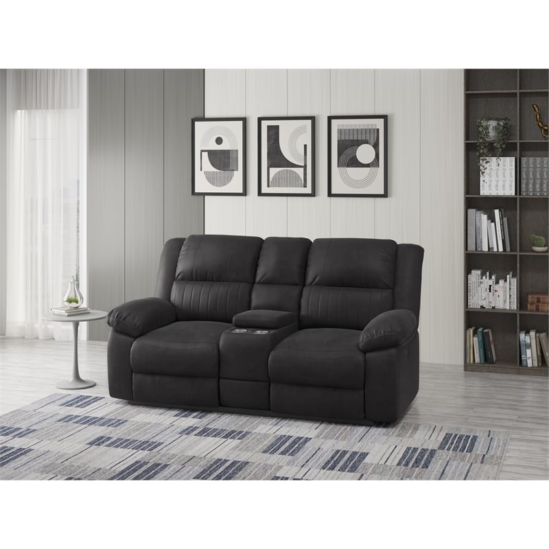 Black Reclining Console Loveseat