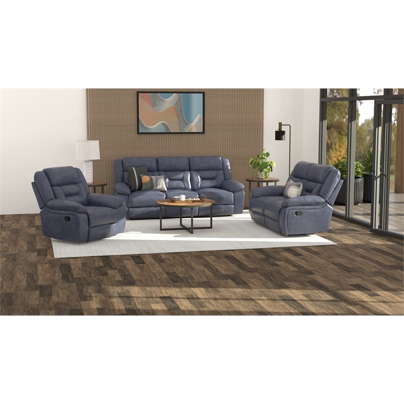 Blue Leather Reclining Sofa