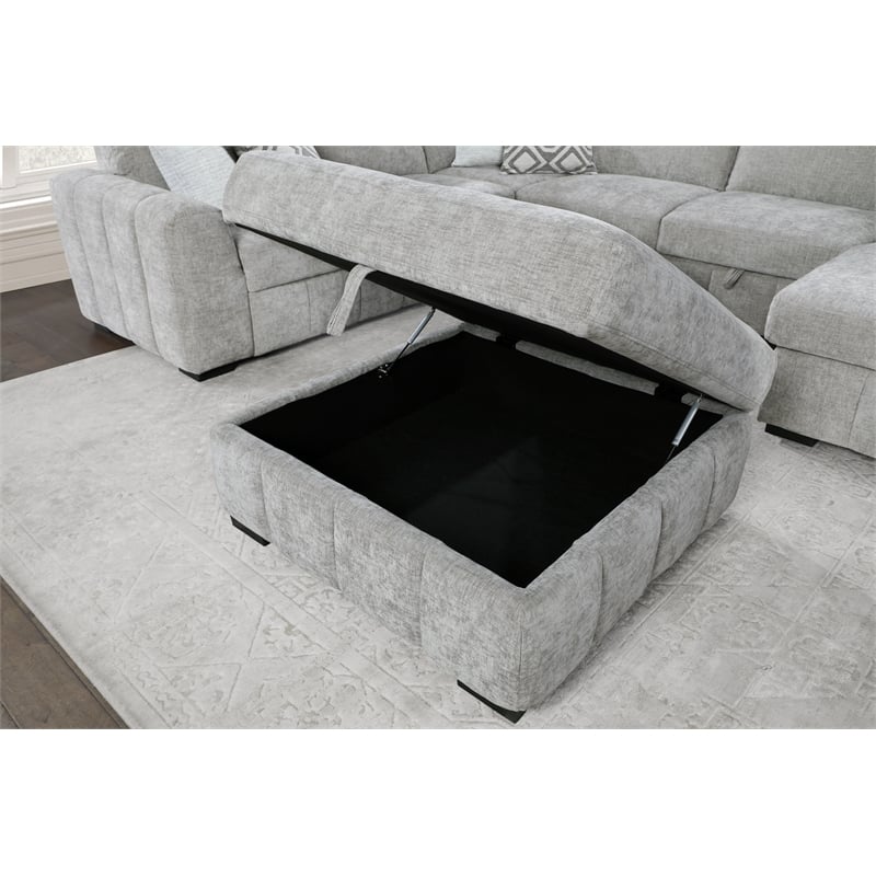 Gray Storage Ottoman withTufting and Hidden Storage