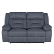 Blue Leather Manual Reclining Loveseat
