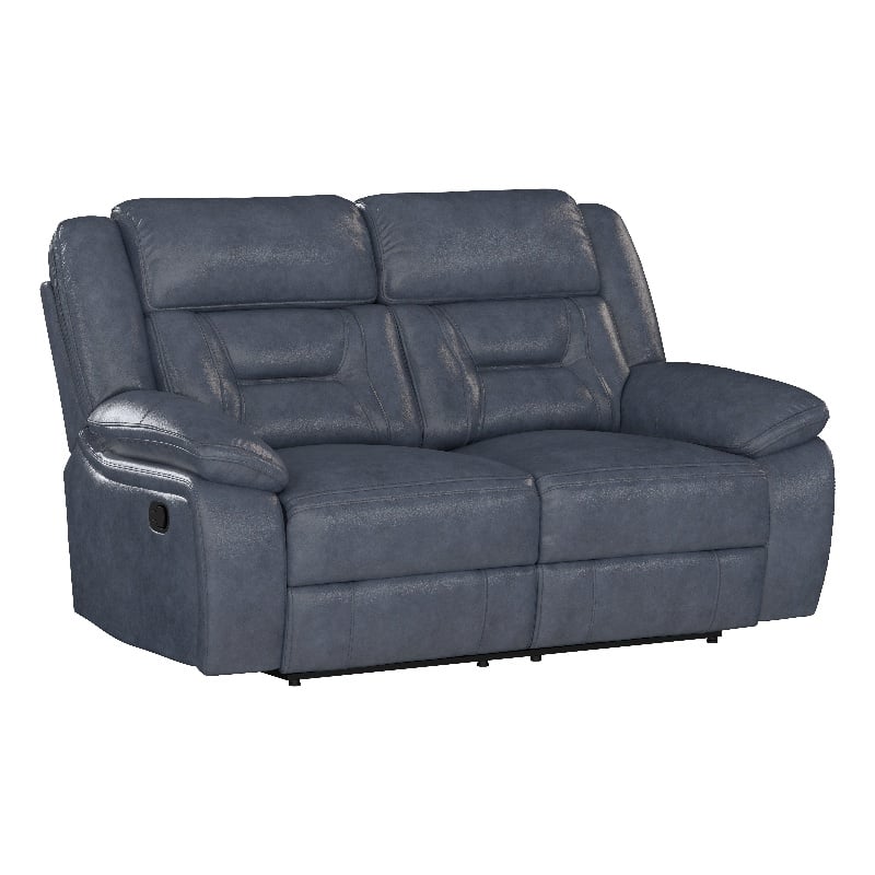 Blue Leather Manual Reclining Loveseat