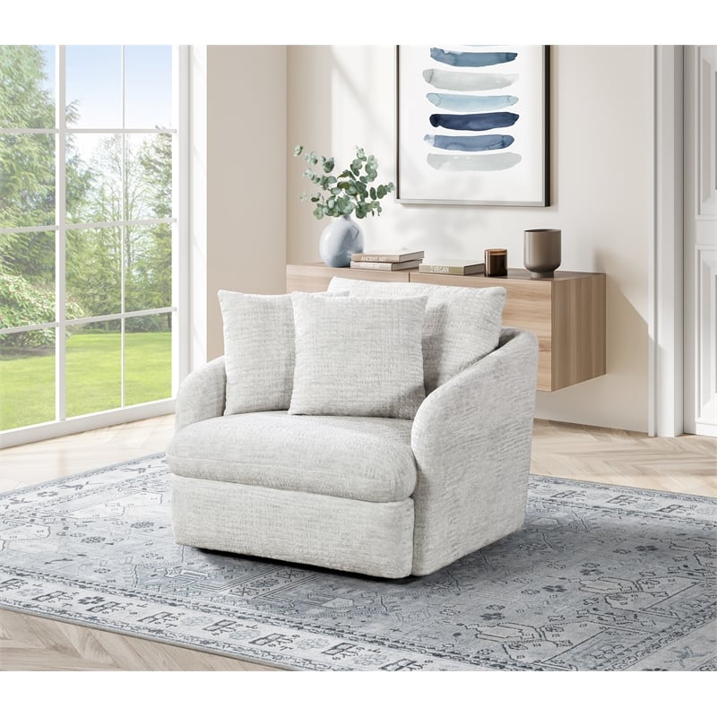 White Transitional Swivel Accent Chair