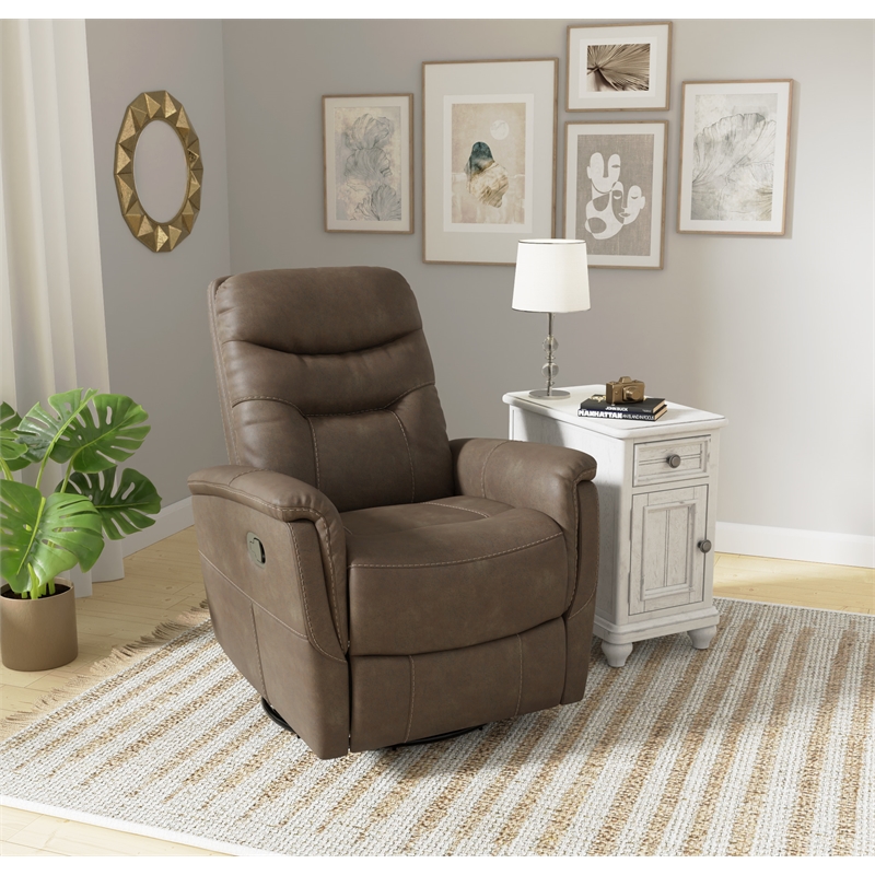Brown Contemporary Swivel Gliding Recliner