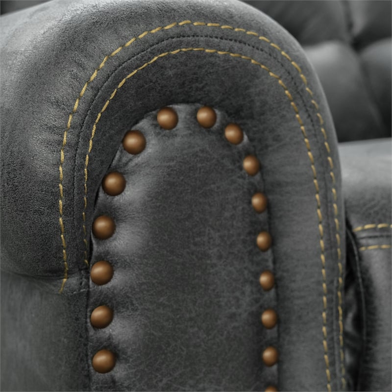 Gray Faux Leather Traditional Reclining Console Loveseat
