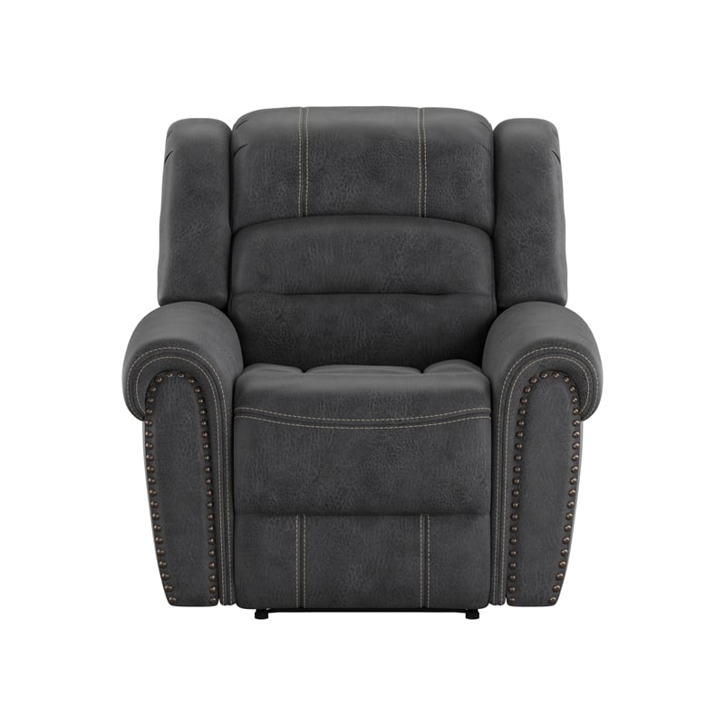 Gray Gliding Recliner with Nailhead Trim