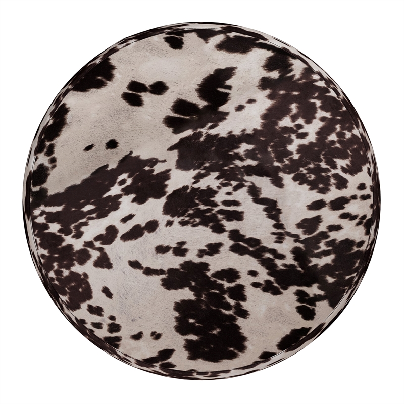 Brown Cow Print Velvet Round Cocktail Ottoman