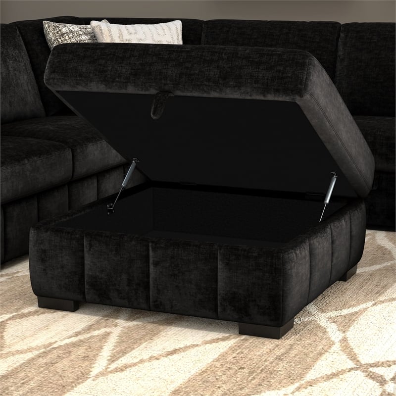 Black Fabric Storage Ottoman