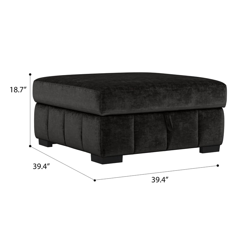 Black Fabric Storage Ottoman