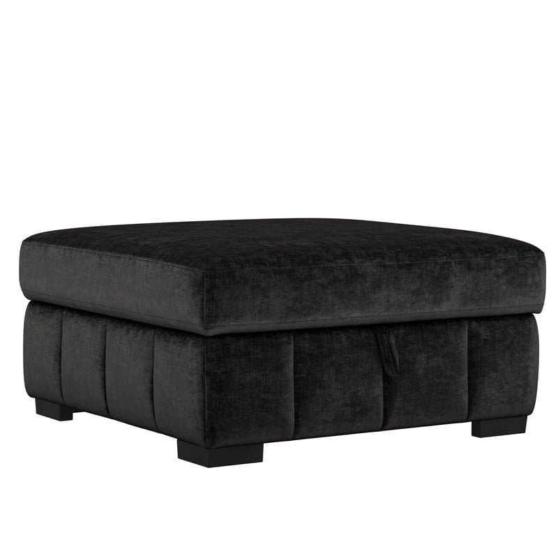 Black Fabric Storage Ottoman